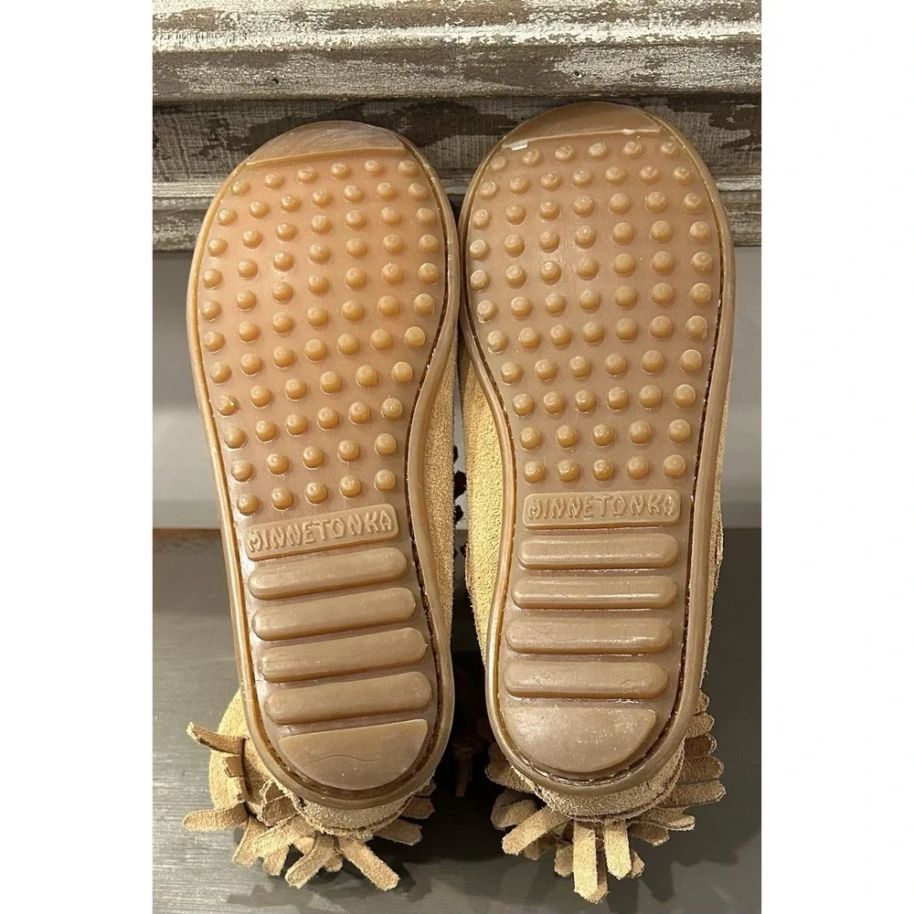 Minnetonka Brown Zip Double Fringe Ankle Bootie/Moccasin‎ Style Big Kid Size 2